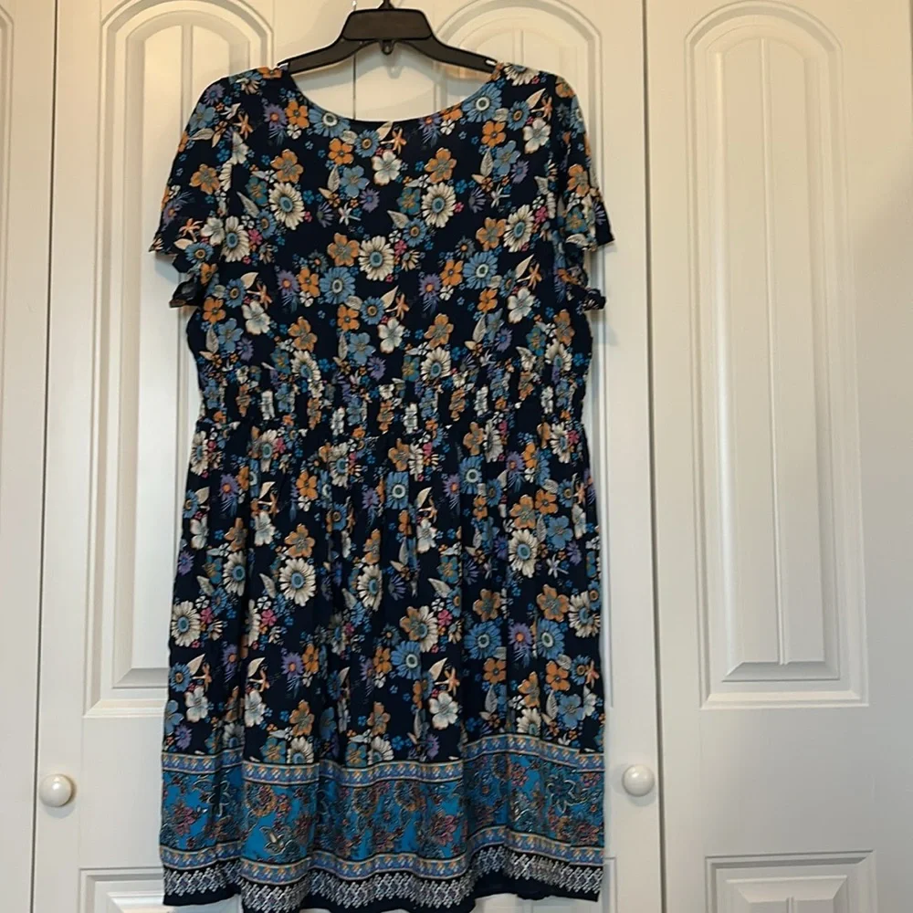 Floral Midi Dress in Blue and Orange - Picture 5 of 7